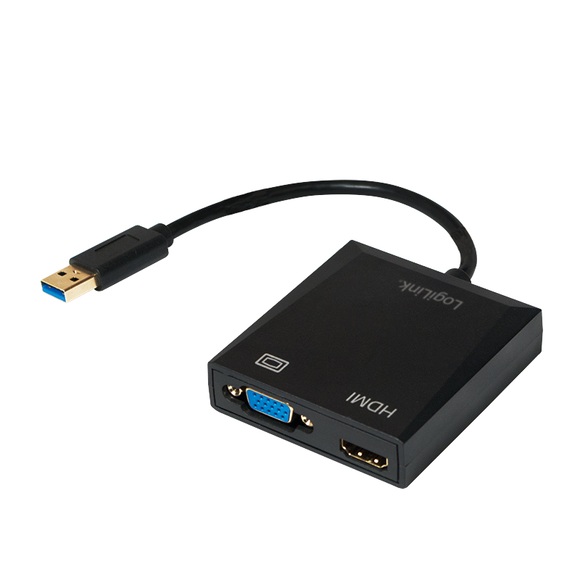 LogiLink USB / VGA / HDMI Adapter [1x USB 3.0 Stecker A - 1x VGA-Buchse, HDMI-Buchse] Schwarz