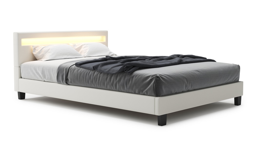 Lederbett LED LIGHTS 140 x 200 cm weiss