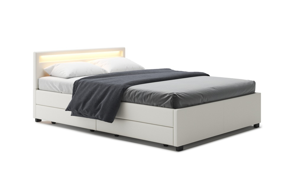 Lederbett LED TRANCE 140 x 200 cm weiss