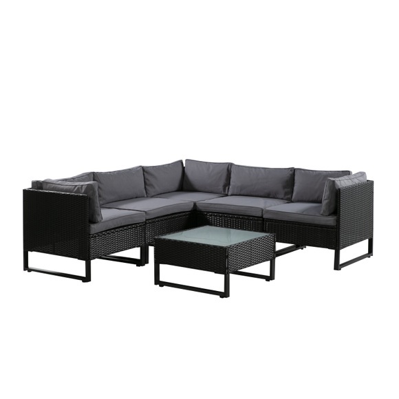 Rattanlounge CAPITOLA schwarz / anthrazit