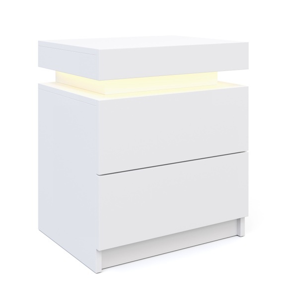 Nachttisch LED MOYA mit 2 Schubladen weiss