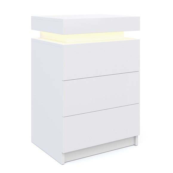 Nachttisch LED MOYA mit 3 Schubladen weiss
