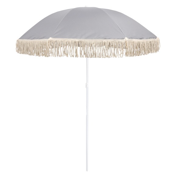 Sonnenschirm Strandschirm mit Fransen 160 cm grau