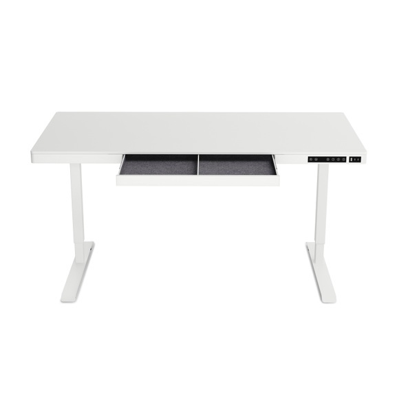 Stehpult elektrisch mit Schublade 140 x 70 cm weiss