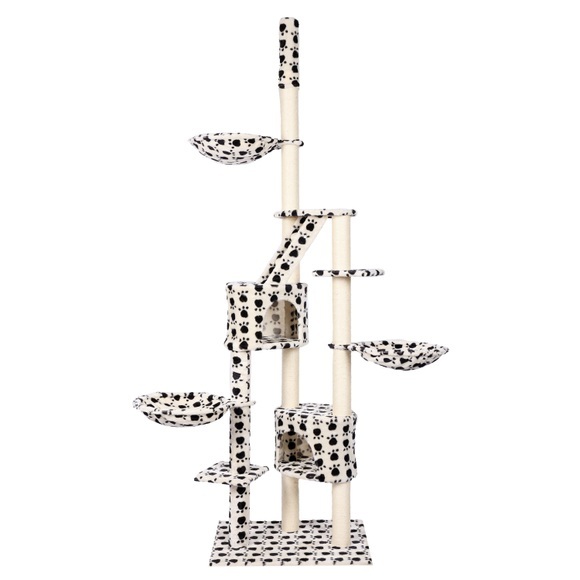 Katzenbaum deckenhoch 230 - 265 cm beige mit Pfoten