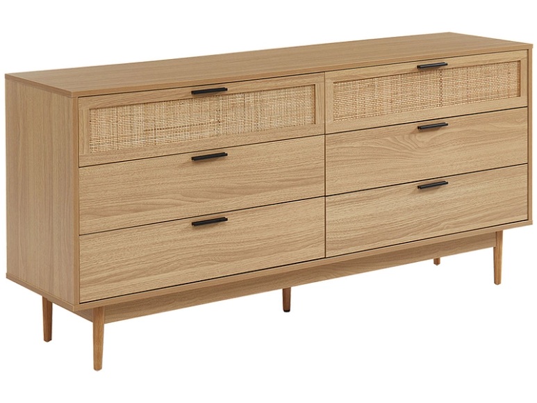 Kommode AMANA 3 Schubladen Spanplatte, Rattan holz