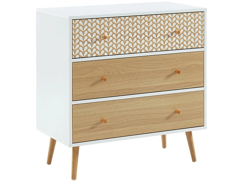 Kommode CAPUCINE 3 Schubladen Spanplatte weiss, bedruckt, holz