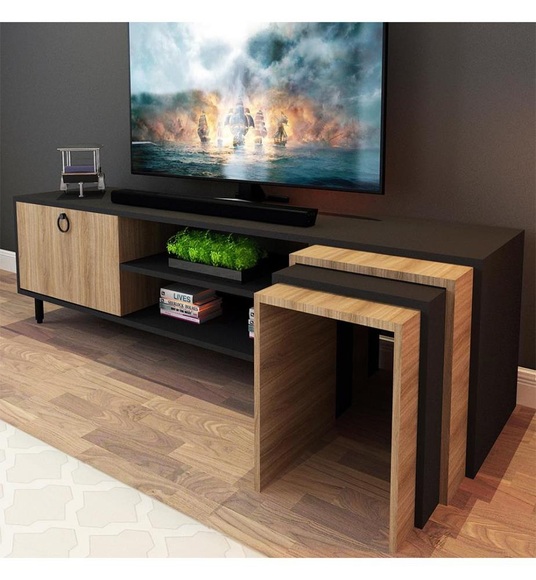 Home - TV Stand - Braun und Schwarz