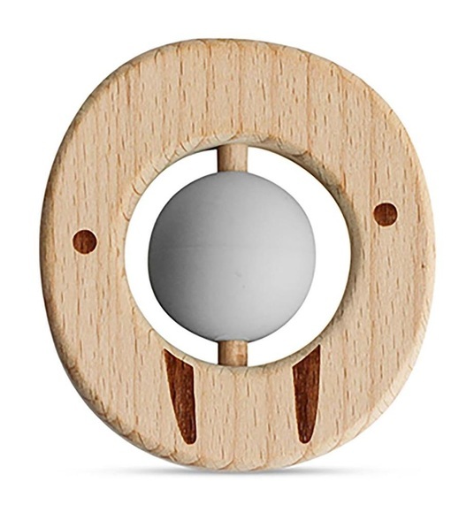 Kushies - Beissring aus Silikon und Holz SpinRing grau