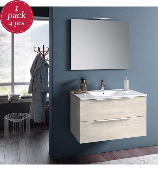 TFT - Badezimmer-Ensemble MALMO - 4-teilig und Cremeweiss - Cremeweiss