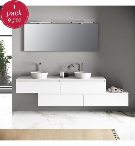 TFT - Badezimmer-Ensemble YOKA - 9-teilig und Weiss - Weiss