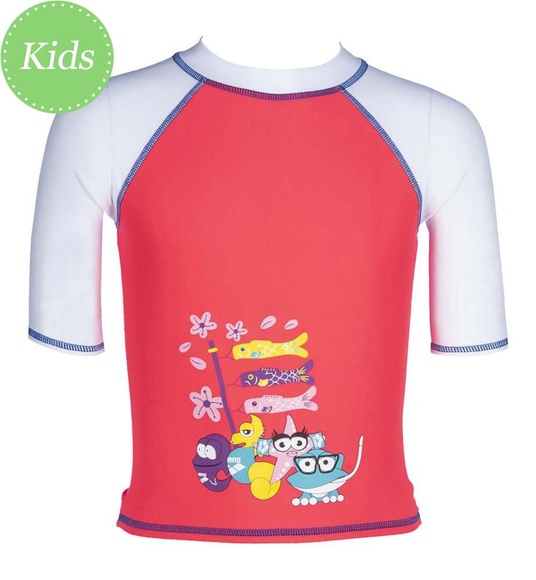 Arena - Kinder Mädchen Uv T-Shirt - Fluo Rot-Weiß - 1-2 YEARS