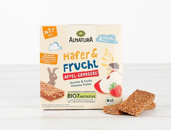 Bio Hafer & Frucht Apfel-Erdbeere Riegel, 6er Pack, 138g