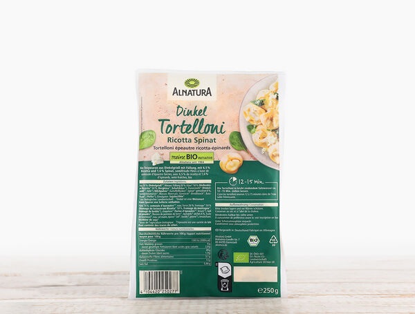 Bio Dinkel Tortelloni Ricotta Spinat, 250g