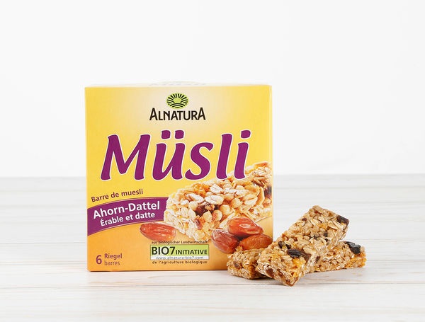 Bio Müsli Ahorn Dattel Riegel, 6 Stück, 150g
