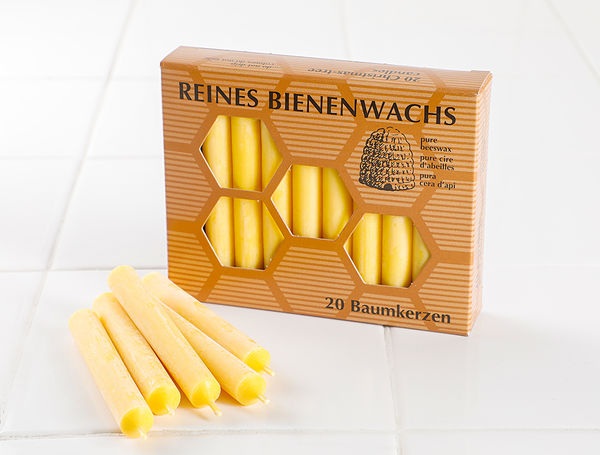 Baumkerzen aus 100% Bienenwachs, 13x100mm, 20 Stück