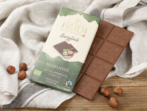 Heidi Bio Alpenmilch Schoggi mit Haselnuss, 75g