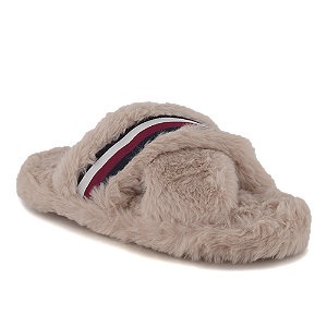Tommy Hilfiger Plüsch Hausschuhe »FUR CROSS STRAP HOME SLIPPER«, mit Streifen in Tommy Farben