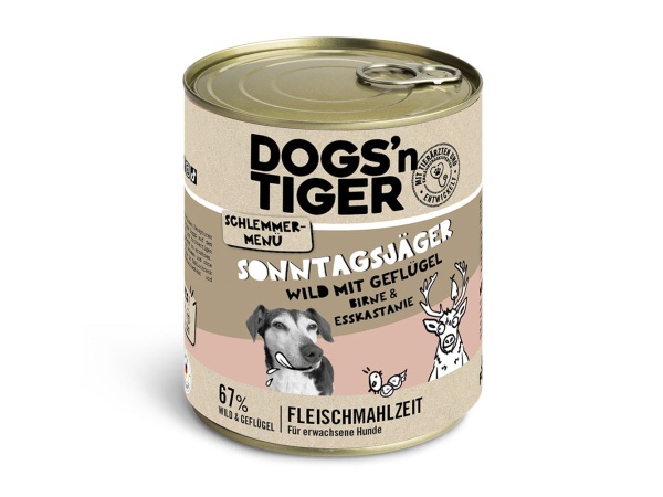 Dogs'n Tiger Schlemmermenü für Hunde 6 x 800 g - Wild mit Geflügel, Birne, Hirse und Esskastanie