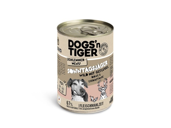 Sparpaket Dogs'n Tiger Schlemmermenü für Hunde 12 x 400 g - Wild mit Geflügel mit Birne, Hirse und Esskastanie