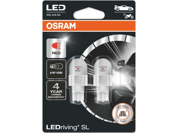OSRAM, Ersatzleuchtmittel, LEDriving Red 12V W16W Doppelblister, AUTO & BIKE, 921DRP-02B