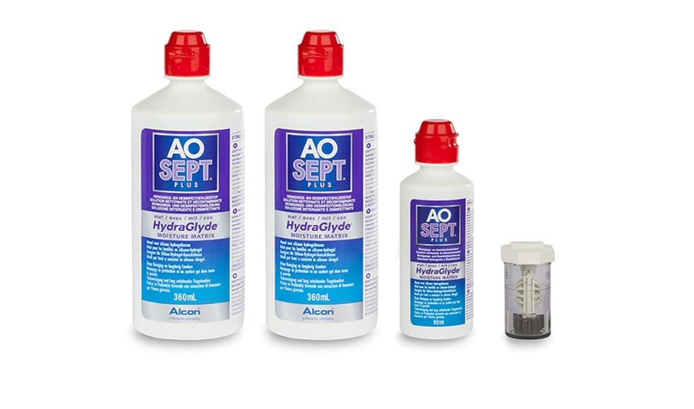 AOSept Plus HydraGlyde (2x360 ml + 90 ml + 3 Behälter) Peroxidlösung, Pflegemittel