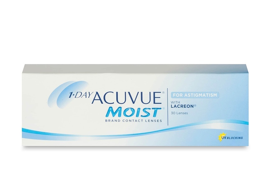 1-Day Acuvue Moist for Astigmatism (30er Packung) Tageslinsen (-0.5 dpt, Zyl. -0,75, Achse 100 ° & BC 8.5) mit UV-Schutz