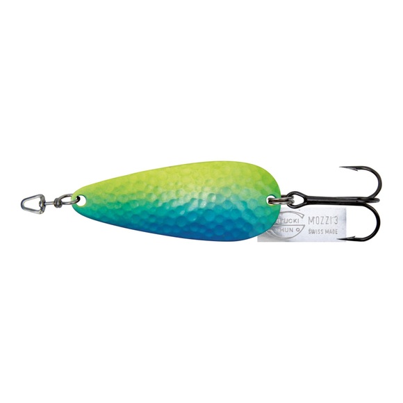 Mozzi Löffel - ohne Widerhaken - UV Chartreuse-Blau -