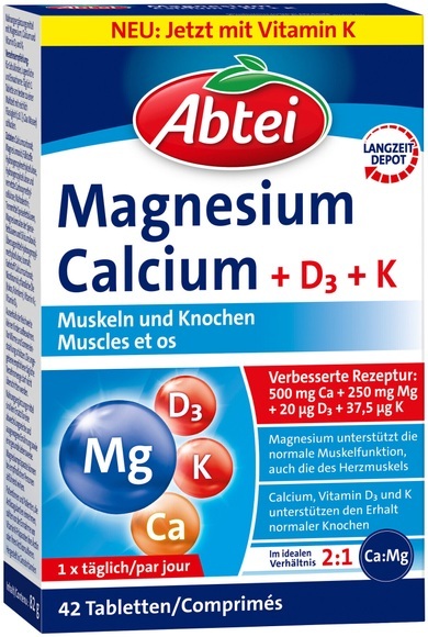 Abtei Magnesium Calcium + D3 + K 42 Tabletten