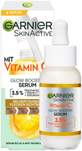 Garnier Vitamin C* Glow Booster Serum mit Niacinamid + Salizylsäure gegen dunkle Flecken, 30.0ml