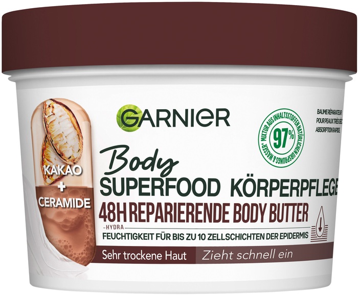 GARNIER BODY SUPERFOOD 48H REPARIERENDE BODY BUTTER KÖRPERPFLEGE [KAKAO + CERAMIDE]