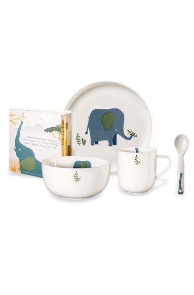 ASA - Kinder Geschirr-Set KIDS - Keramik - weiss/blau/grün - 21.5/25.3/10 cm