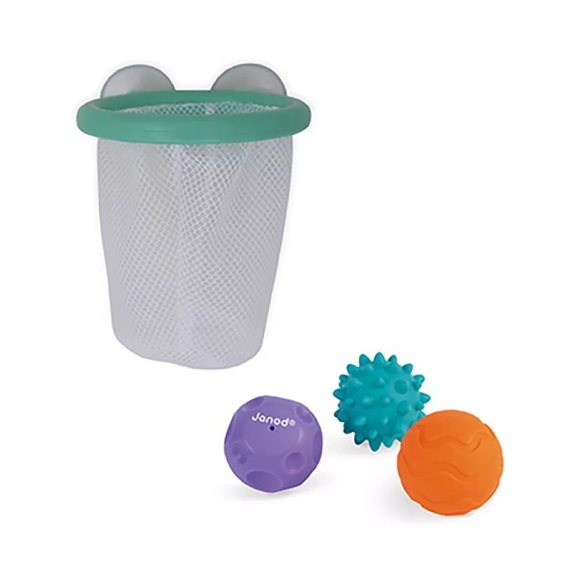 Janod - Wurfspiel mit 3 Bällen mit Korb, Badewannenspiel -