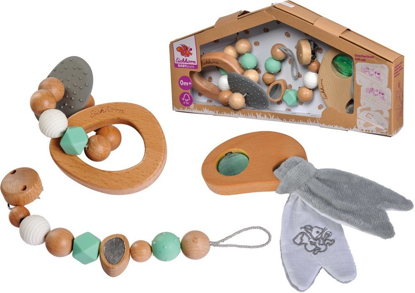 Eichhorn Greifling »Baby Pure Geschenkset«, mit Schnullerkette, Beissring und Greifling, FSC®-Holz aus gewissenhaft bewirtschafteten Wäldern