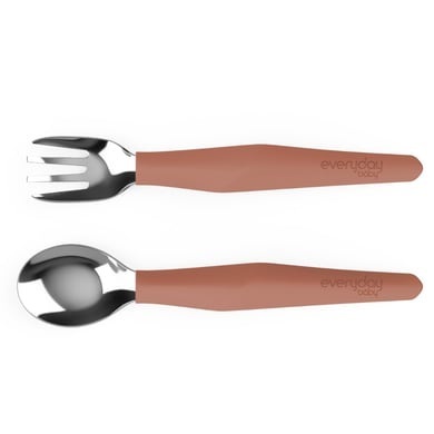 everyday baby Esslern-Besteck, Edelstahl mit Silikongriff, 2-teilig nature red