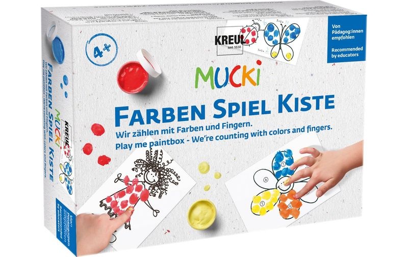 KREUL Fingerfarbenmalset MUCKI® FARBEN-SPIEL-KISTE - Wir zählen mit Farben und Fingern