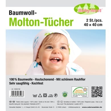 ODENWÄLDER Moltontücher 80x80 cm kochfest weiss 2er-Pack