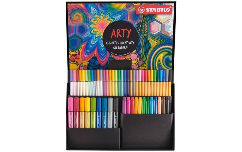 STABILO ARTY Creative Set 55er Pack Fineliner, Filzschreiber, Premium-Filzstifte, Premium-Filzstifte mit dicker Keilspitze & Premium-Filzstift mit f