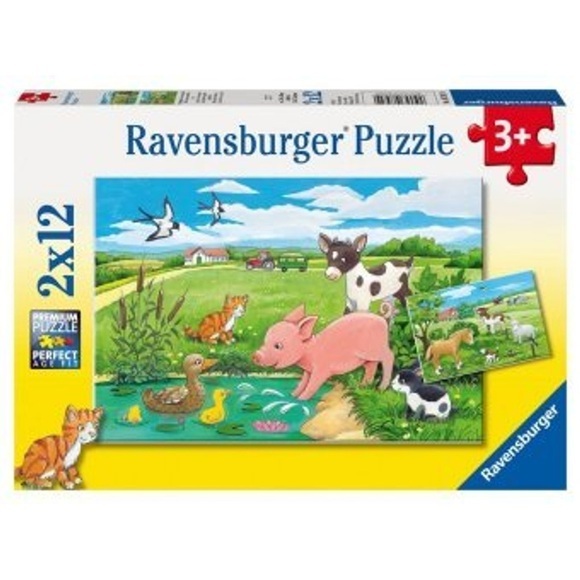 RAVENSBURGER Puzzle 2x12 Teile Tierkinder auf dem Land