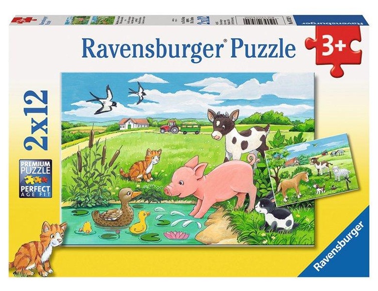 RAVENSBURGER Puzzle 2x12 Teile Tierkinder auf dem Land