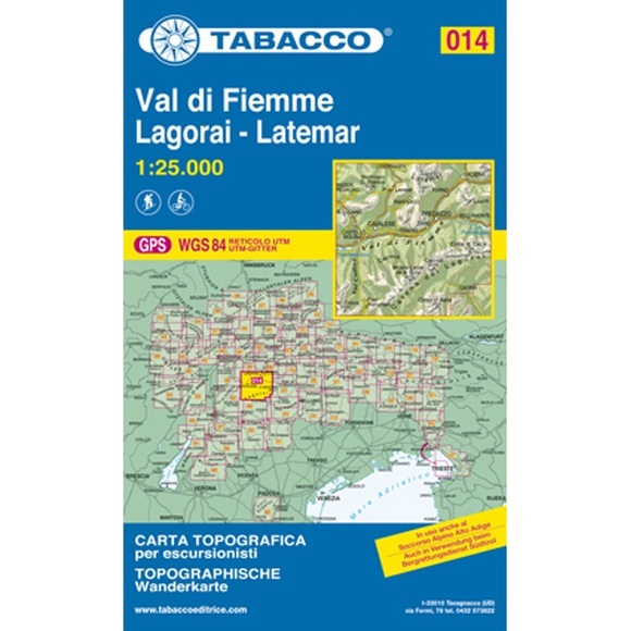 Tabacco topographische Wanderkarte Val di Fiemme, Lagorai, Latemar
