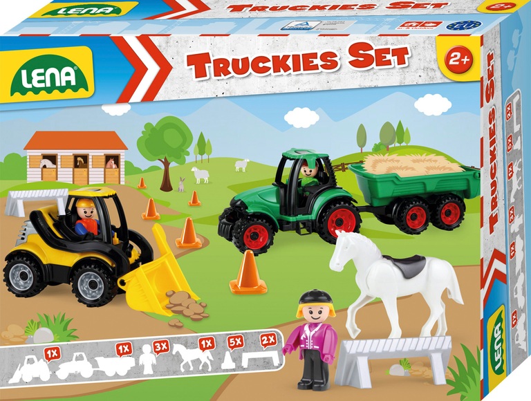 LENA® 01632 - Truckies Set Bauernhof, Schaufellader, Traktor und Zubehör, 13-teilig