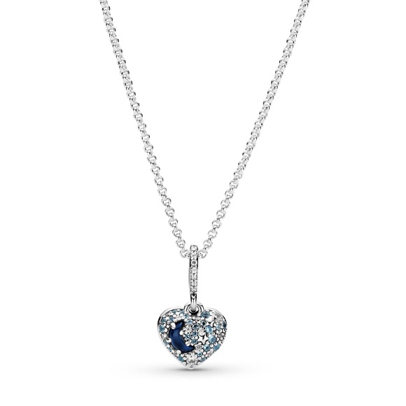 Pandora Sparkling Bue Moon & Stars Heart Collier Damen