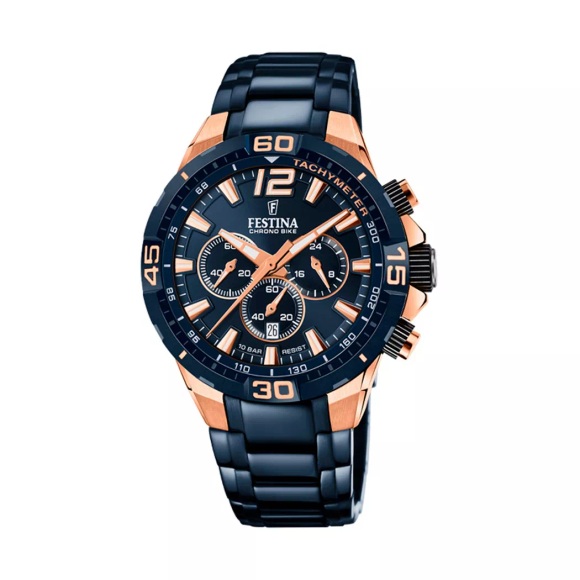 Festina F20524-1 Herren's Chrono Bike dunkelblau Armband Armbanduhr Quarz/Edelstahl/Roségold