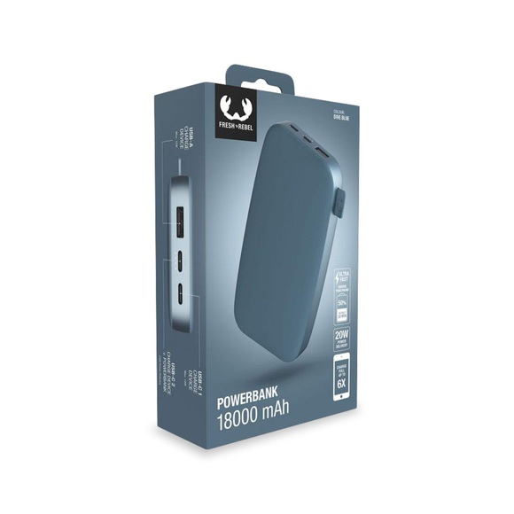 Fresh'N Rebel Powerbank 18000 mAh USB-C FC, Dive Blue, 2PB18100DV