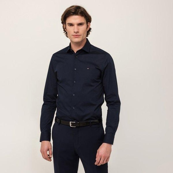 Hemd, Langarm Herren Marine 40
