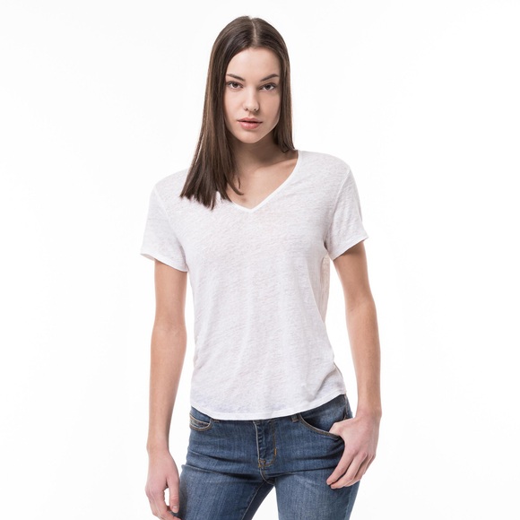 T-shirt, V-neck, Kurzarm Damen Weiss L