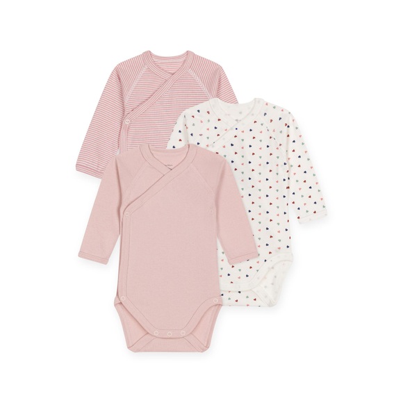 Triopack, Bodys, Langarm Unisex Rosa Bedruckt 1 mese