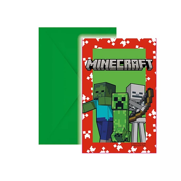 6 Einladungskarten Minecraft Unisex Grün