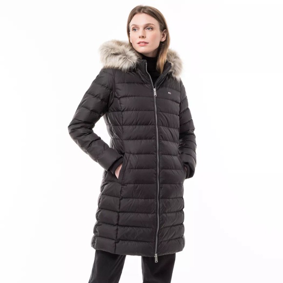 Tommy Jeans Steppmantel »TJW ESSENTIAL HOODED DOWN COAT«, mit Fellimitat, Logostickerei